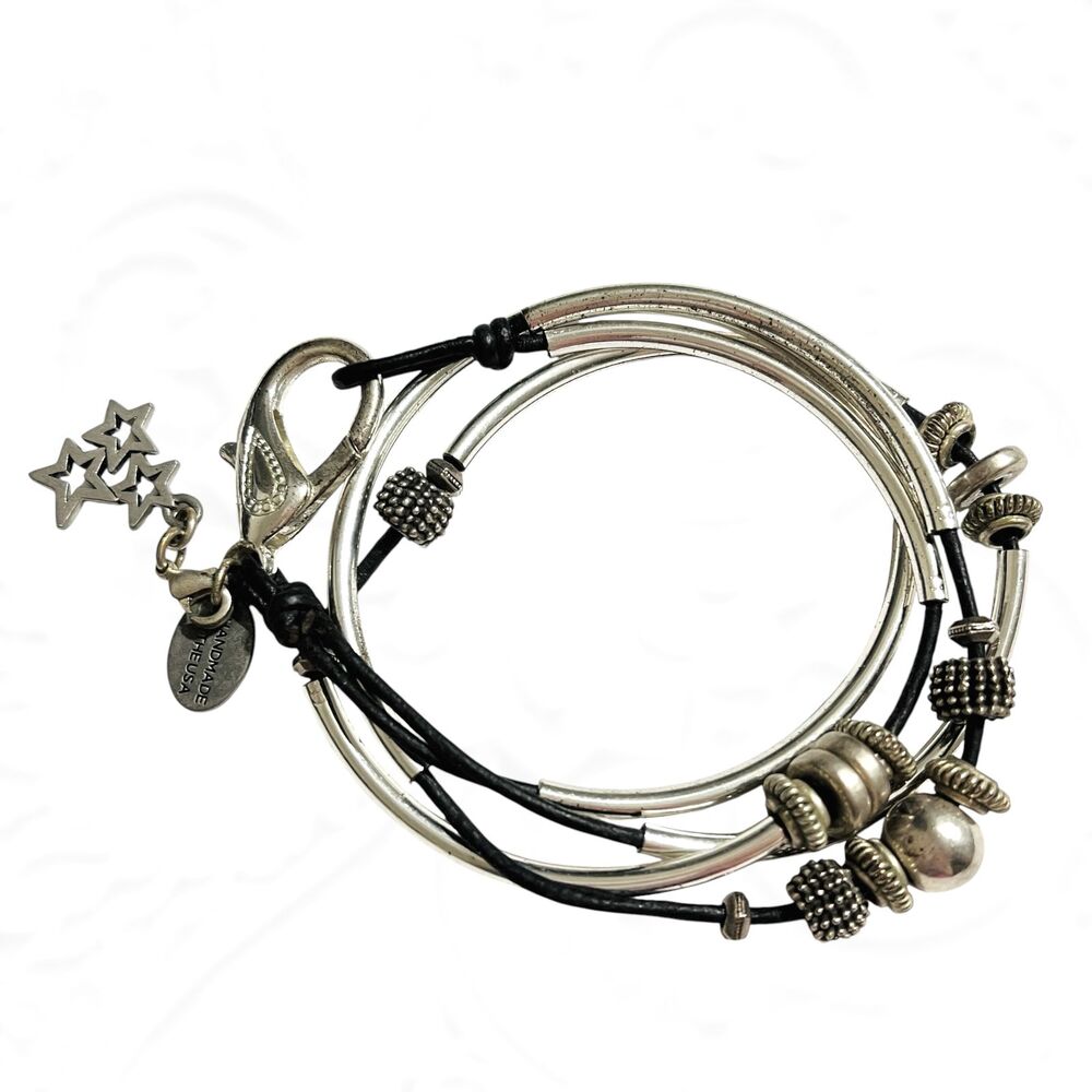 Lizzy James Choker Necklace Convertible Wrap Bracelet Silver Tone 2 Strand 14.5"